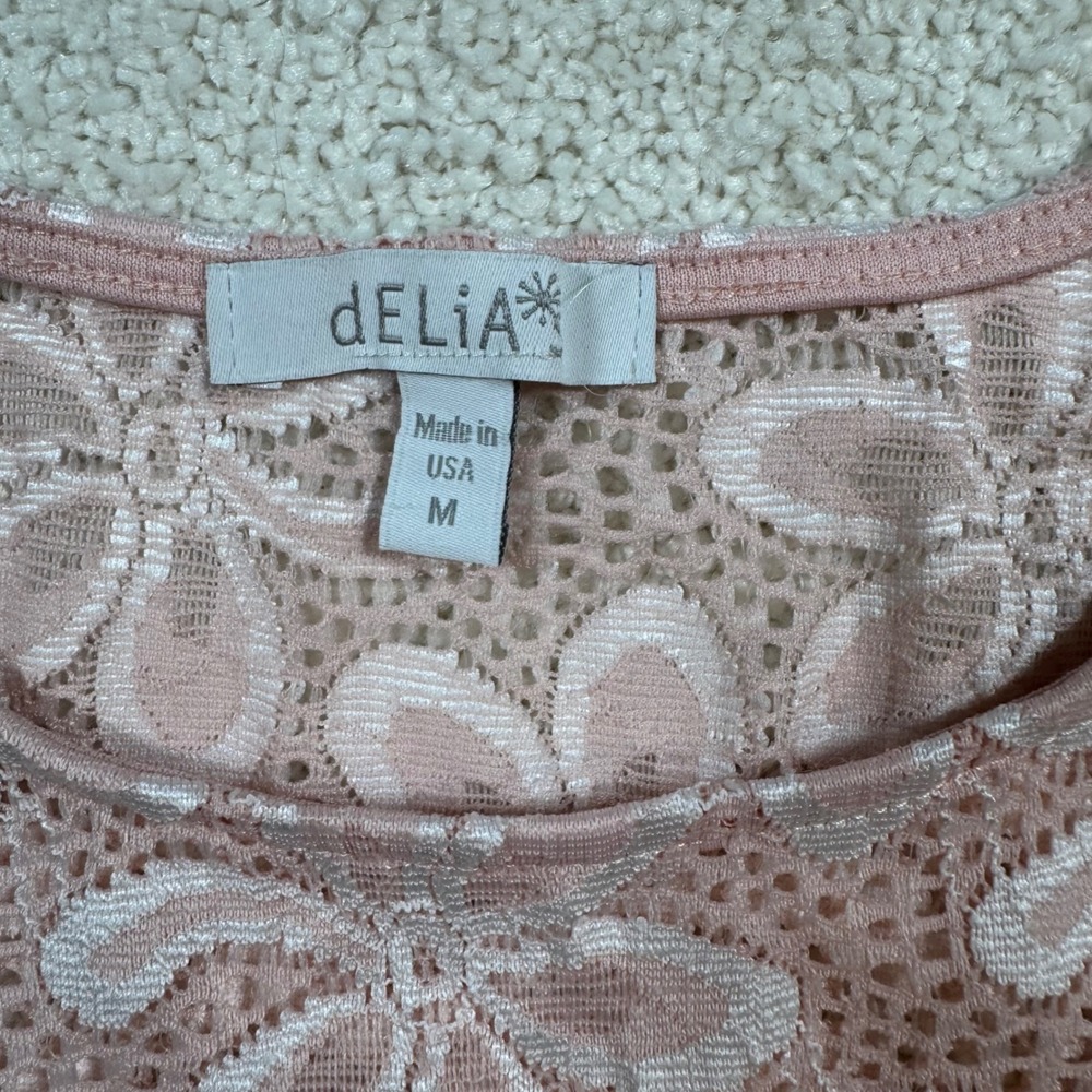 dELiA*s Peplum Top Y2K Women's Size M Pink Floral Lace Coquette Fairycore - Picture 2 of 6